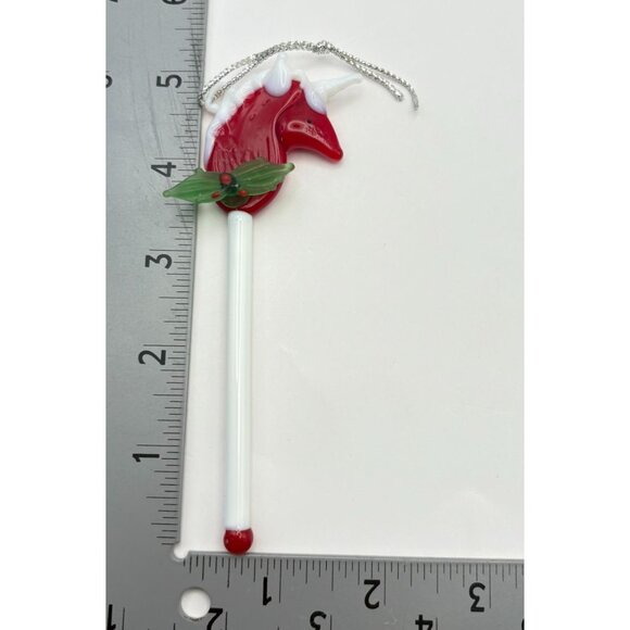 Vintage Glass Unicorn Stick Christmas Tree Ornament Swizzle Style Holly Accent - Picture 2 of 7
